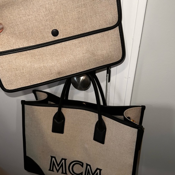 Mcm Large München Canvas Logo Tote Bag - Neutral - Picture 5 of 6